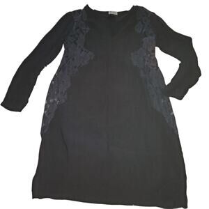 Stella Forest Black Long-sleeved Sheath Dress Lace Sides Size 42 / US 6